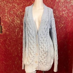 ELLIE MAE Blue Ombré Gorpcore Chunky Sweater Cardigan XS